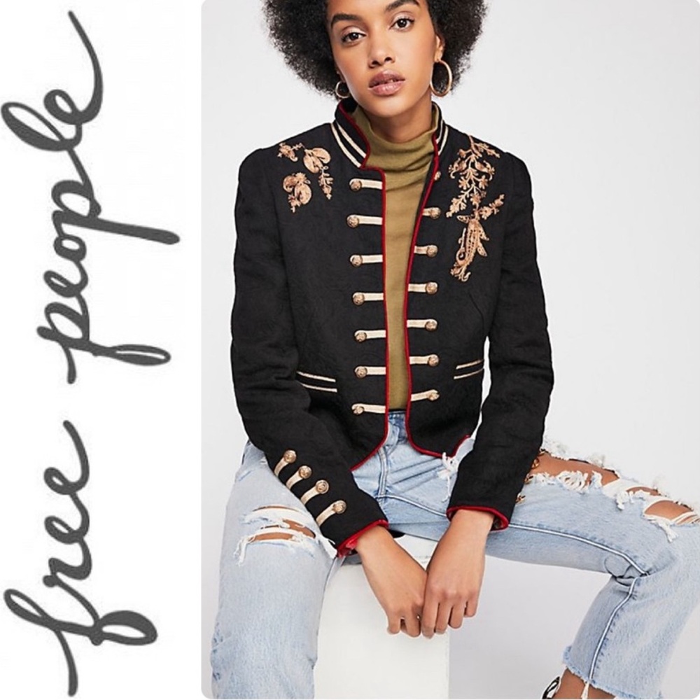 Free People Lauren Embroidered Cotton Band Jacket size small